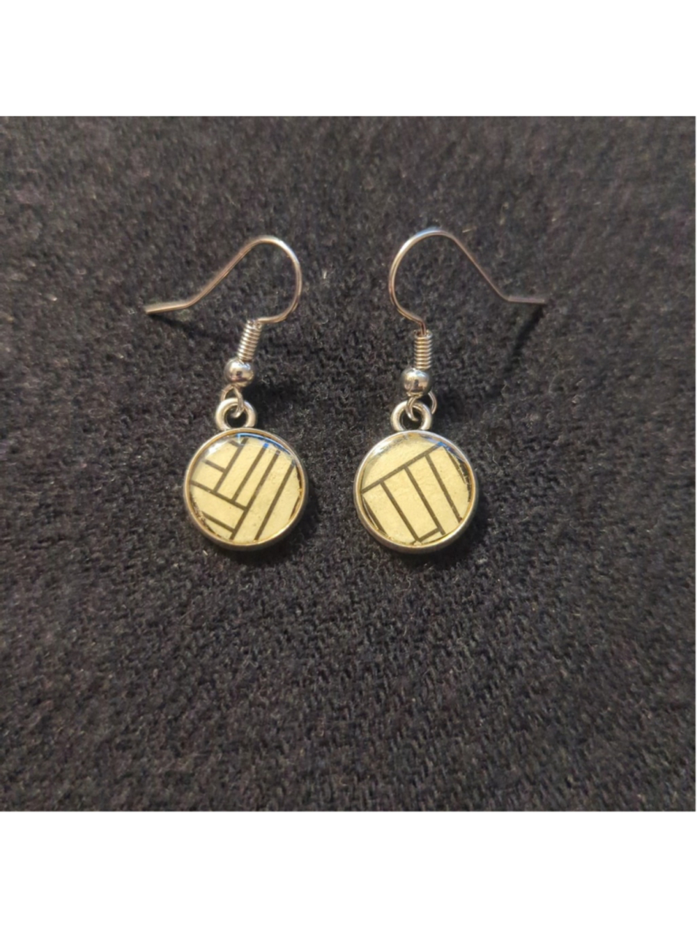 Silver Tone Cream and Black Mummy Wrapping Pattern Dainty Delicate Drop Earrings